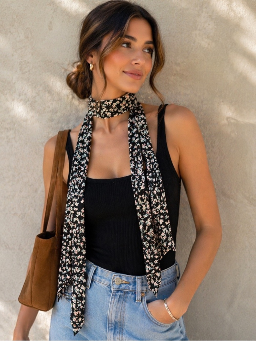 Jacque and Koko Semi Sheer Black Ditzy Floral Scarf